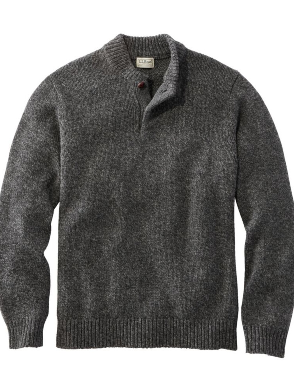L.L. Bean Men's Charcoal Grey 100% Wool button neck Sweater size medium